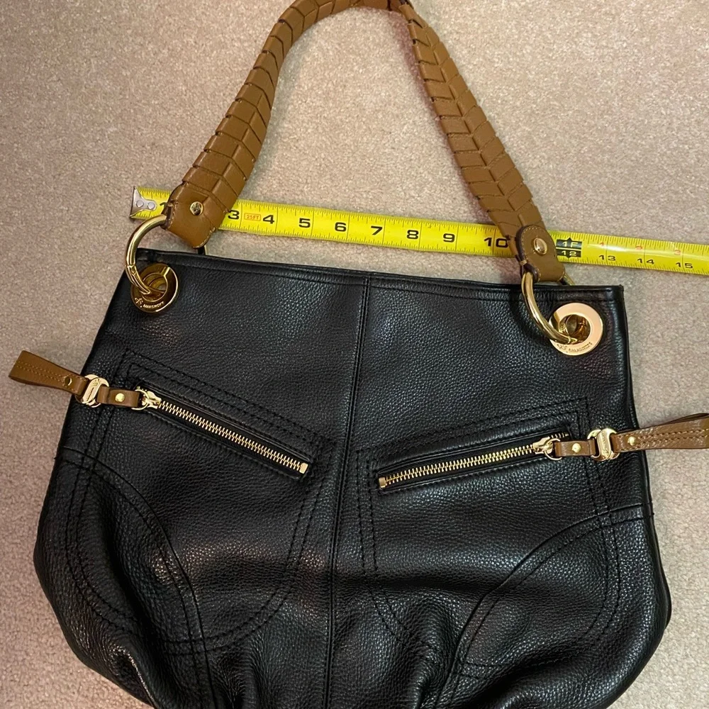 B. Makowsky black leather handbag with Brown leather strap. - Picture 2 of 5